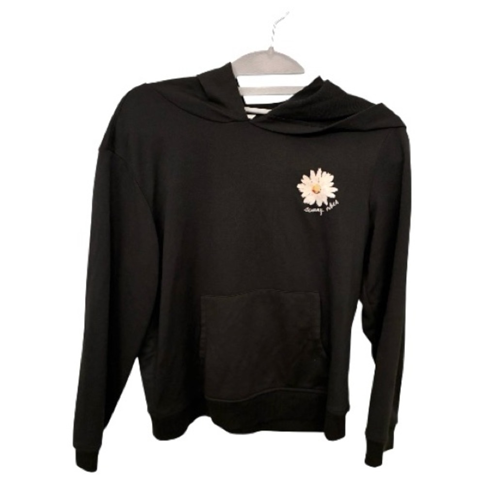 Kids Black Hoodie with Daisy Embroidery